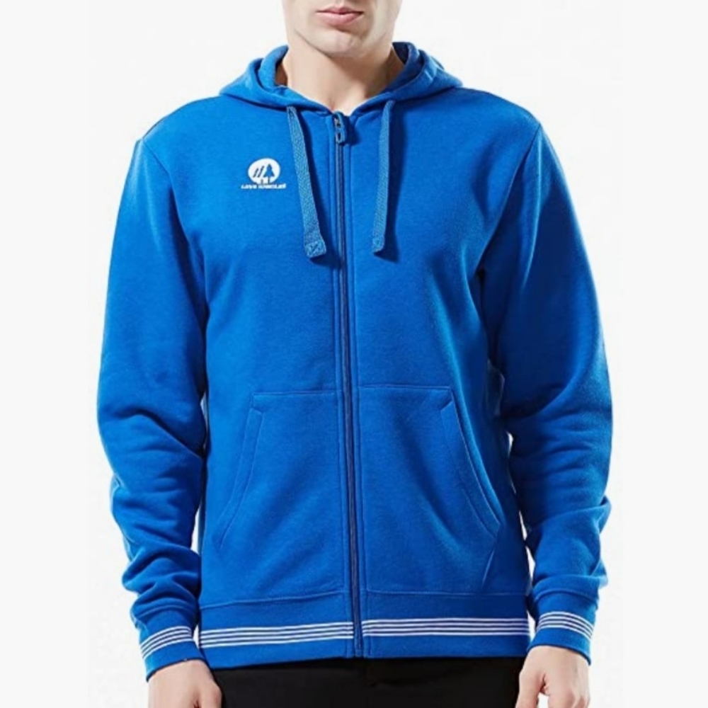 Men's Fashion Athletic Midweight Splicing Color Fleece Full-zip Hoodie